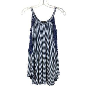 Cha Cha Vente Women’s Cold Shoulder Lace Trimmed Blue/White Striped Top M